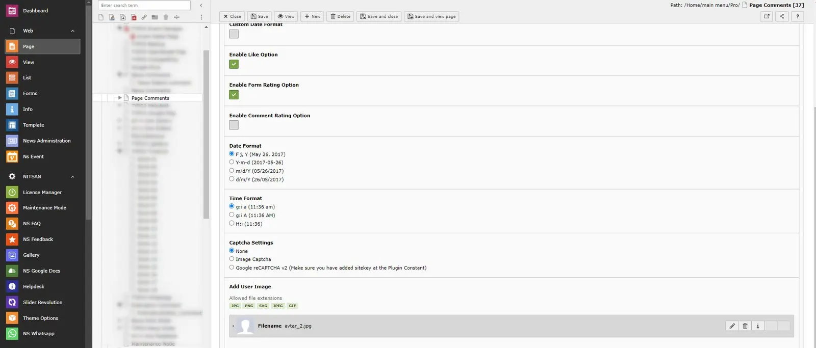 Comment Plugin - Main Configuration