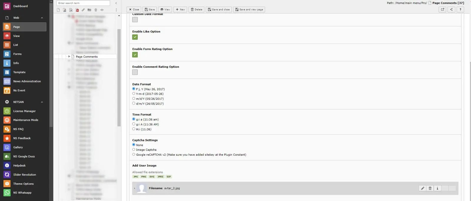 Comment Plugin - Main Configuration