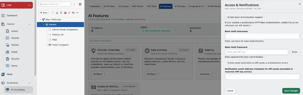 Basic Authentication Support in T3AF Access and Notifications