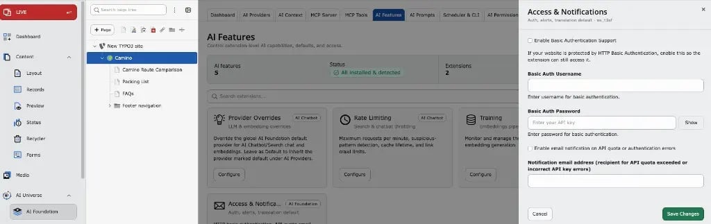 Basic Authentication Support in T3AF Access and Notifications