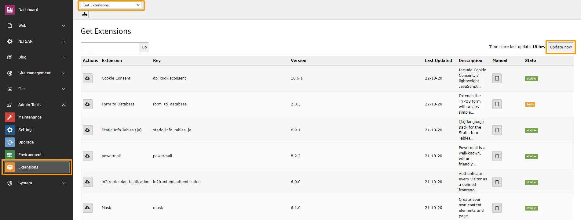 Update Extension Repository