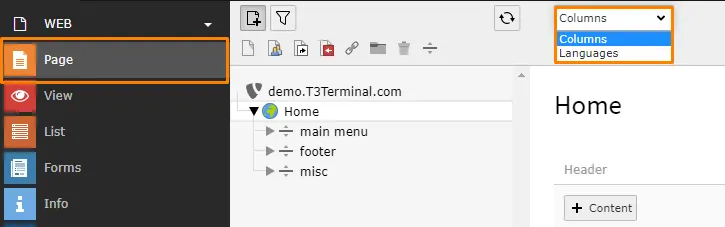Language menu