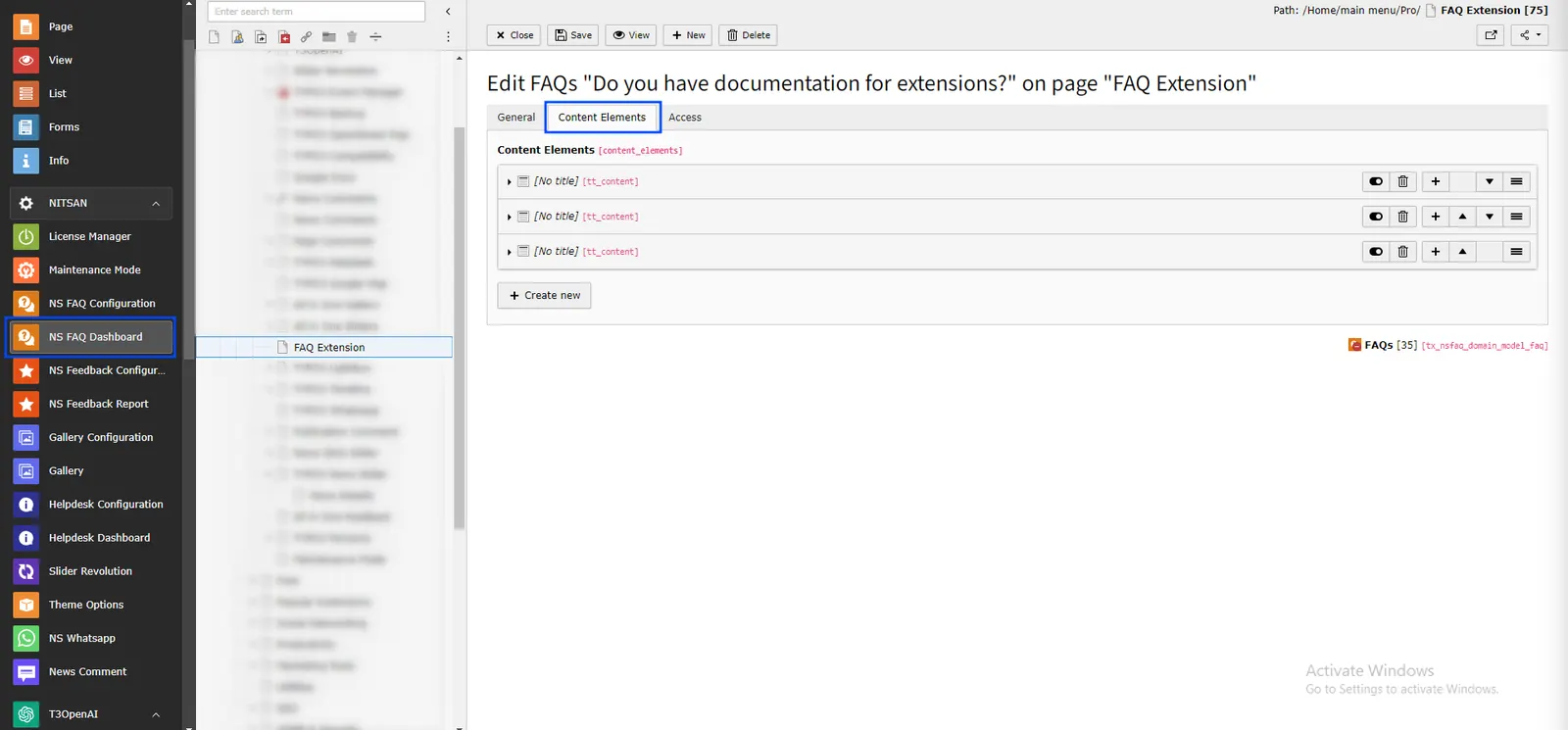 Create FAQs using Content Element