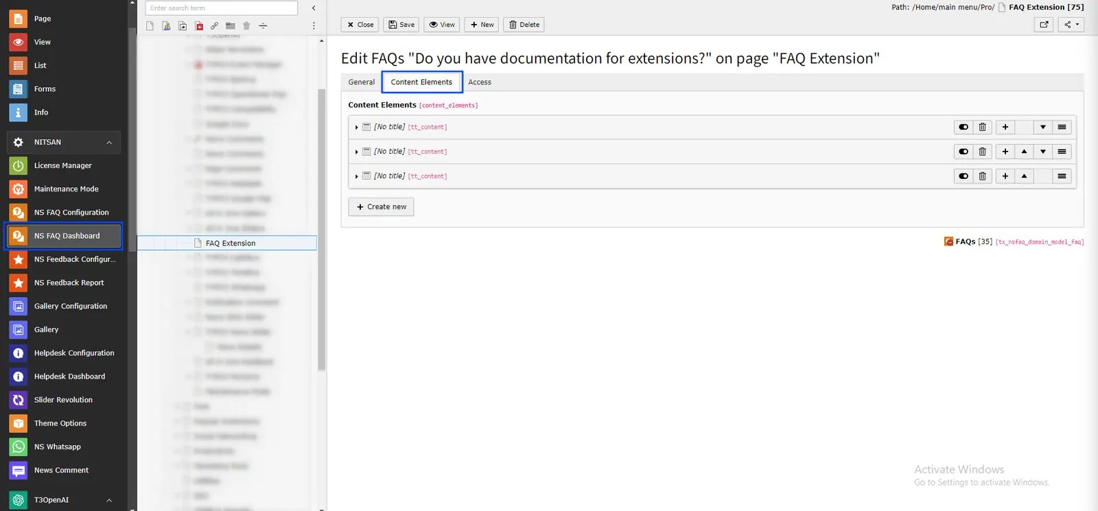 Create FAQs using Content Element