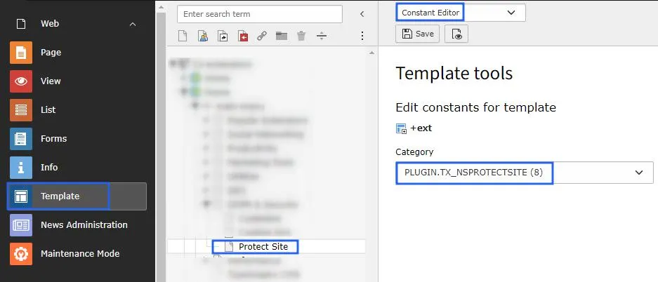 Select extension in Constant Editor