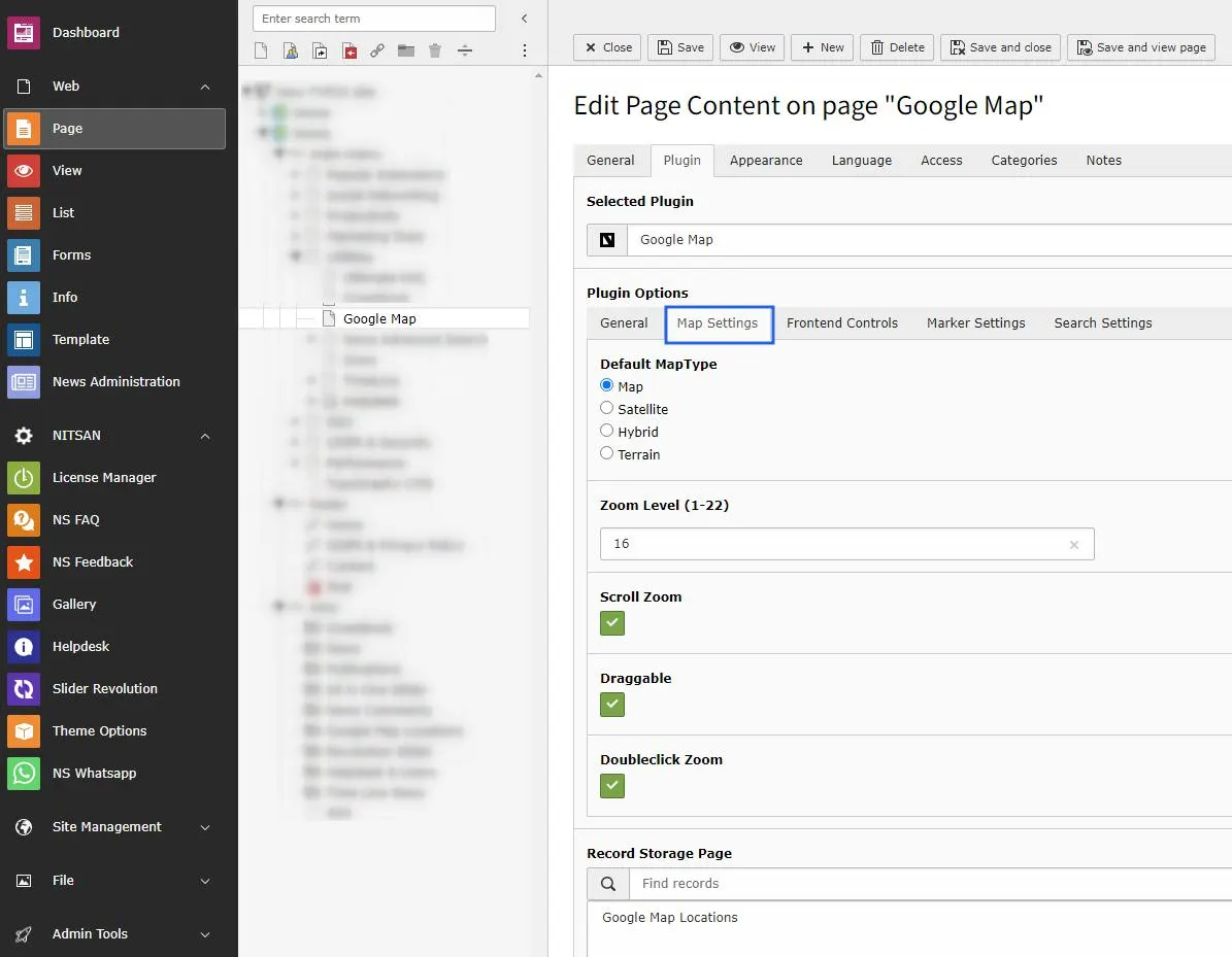 Map Settings in Map Plugin