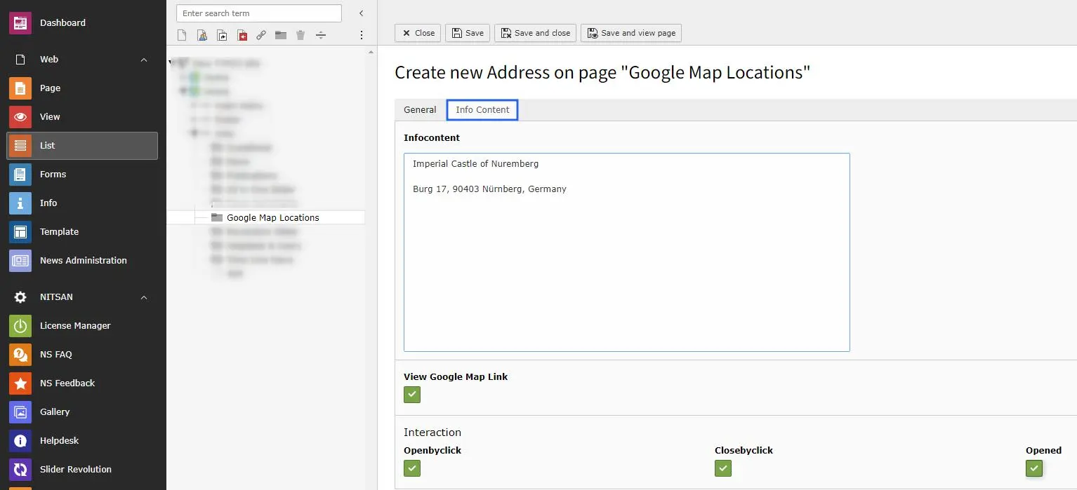 Add Google Locations (Info Content tab)