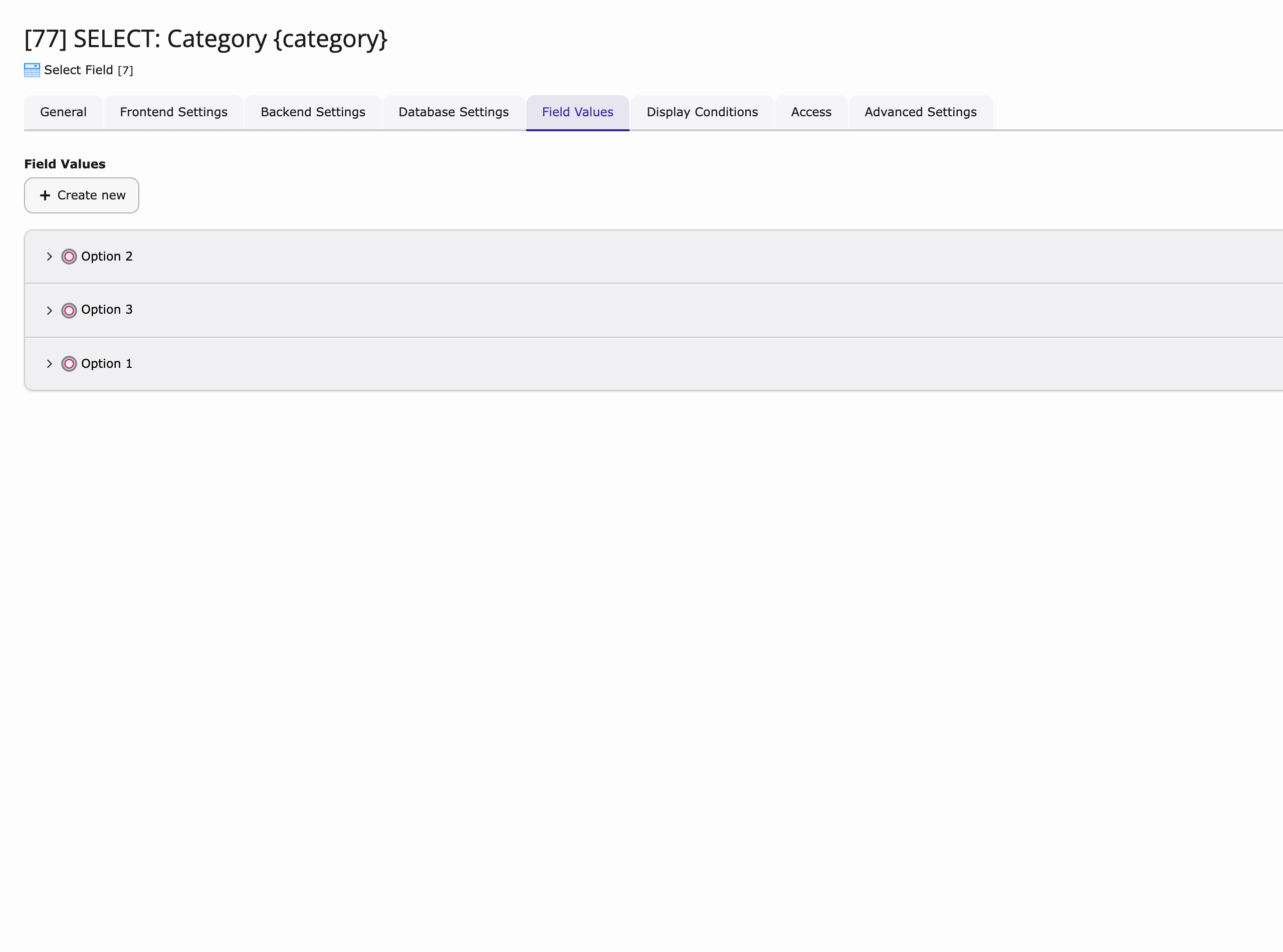 Field Values tab