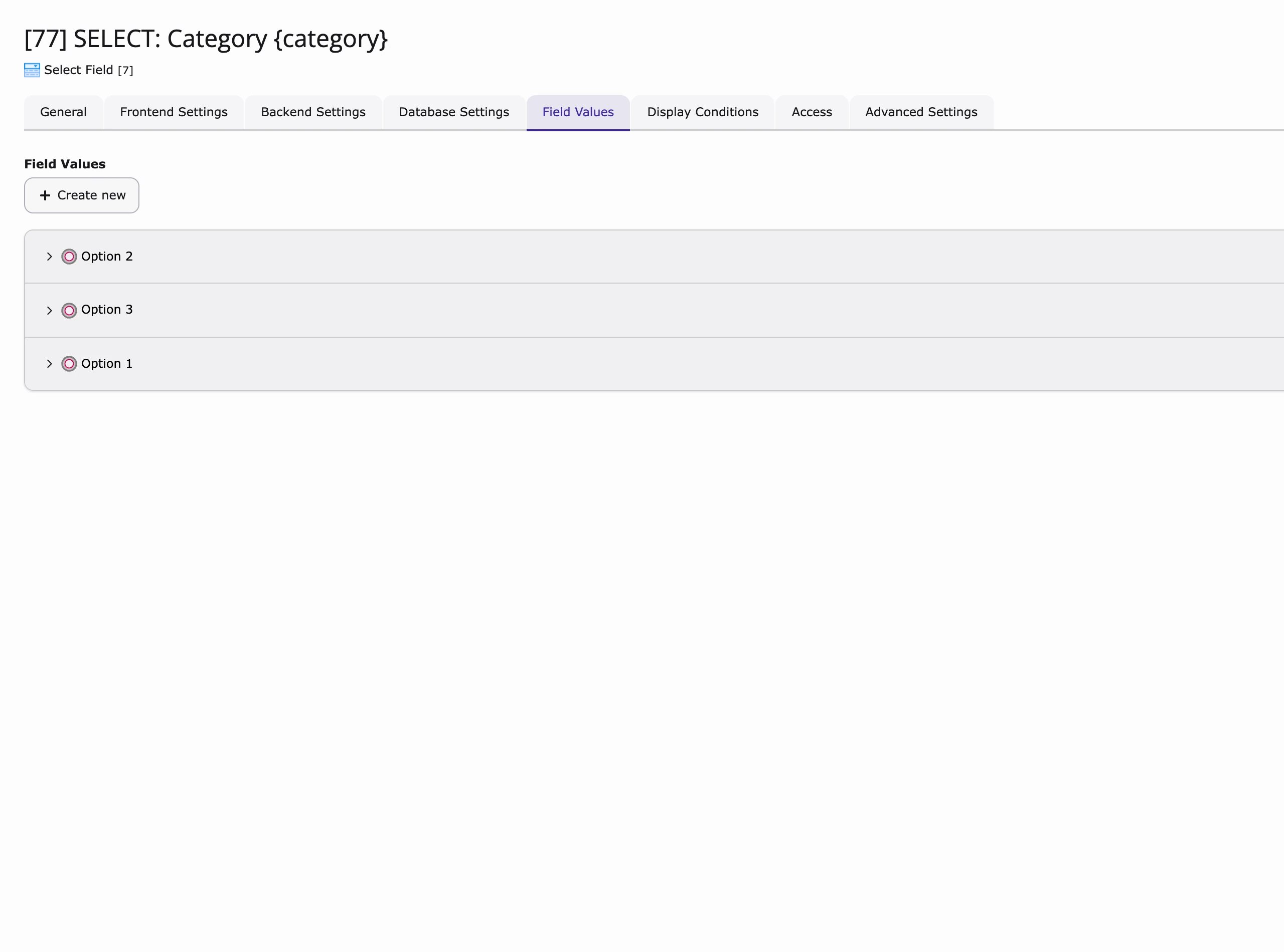 Field Values tab