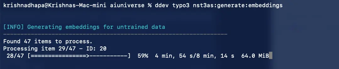 Embedding Generation CLI Command Output