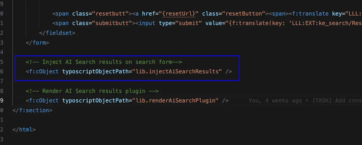AI overview injected below a ke_search form