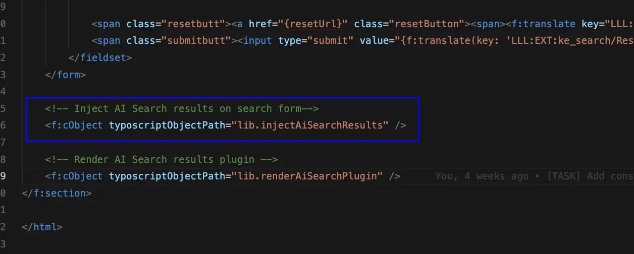AI overview injected below a ke_search form
