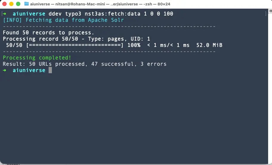 Fetch Data CLI Command Output