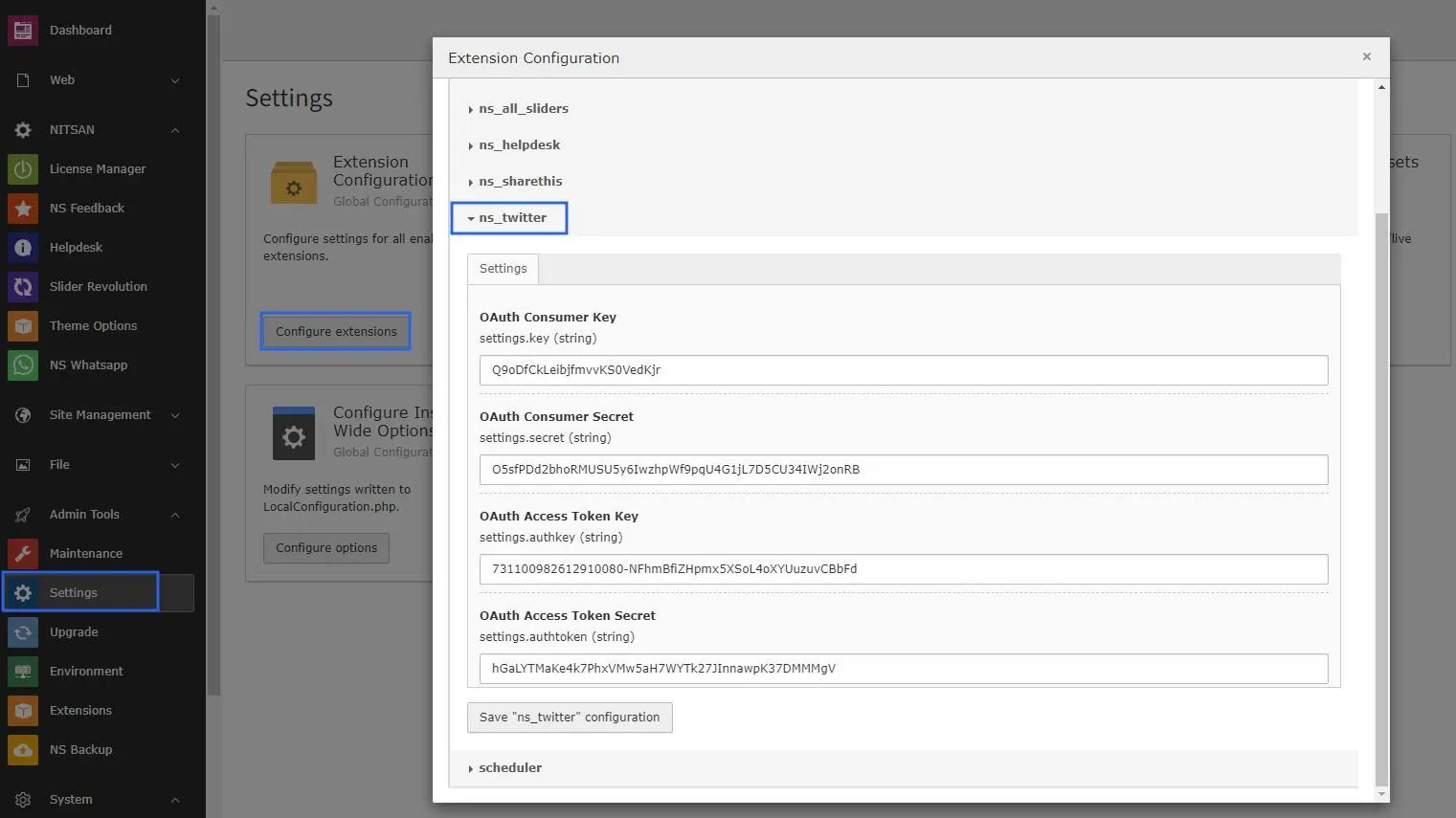 screenshot "TYPO3_NsTwitter_Extension_NITSAN_Configuration_Step3"