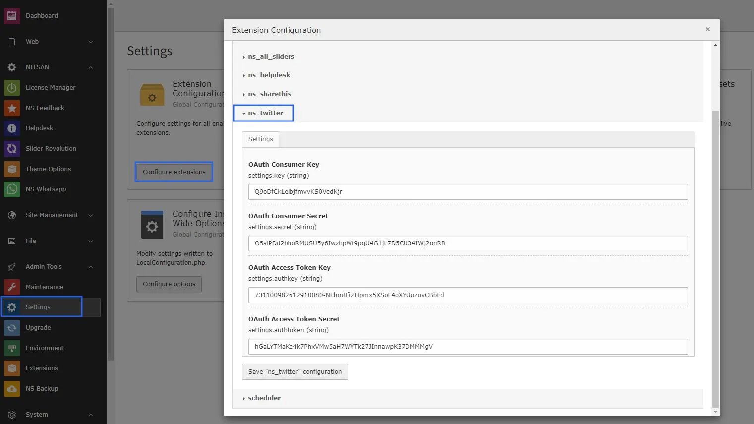 screenshot "TYPO3_NsTwitter_Extension_NITSAN_Configuration_Step3"