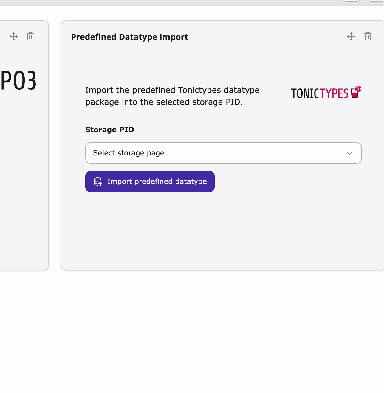 Predefined Datatype Import dashboard widget