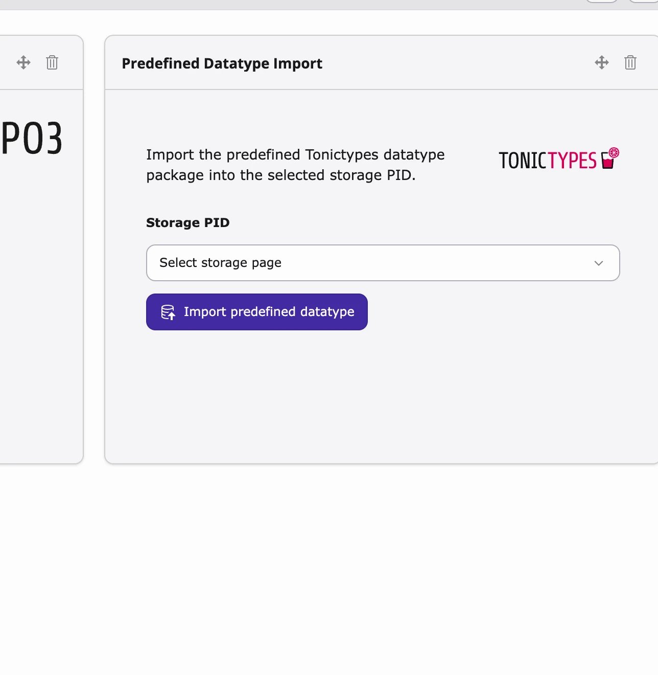Predefined Datatype Import dashboard widget
