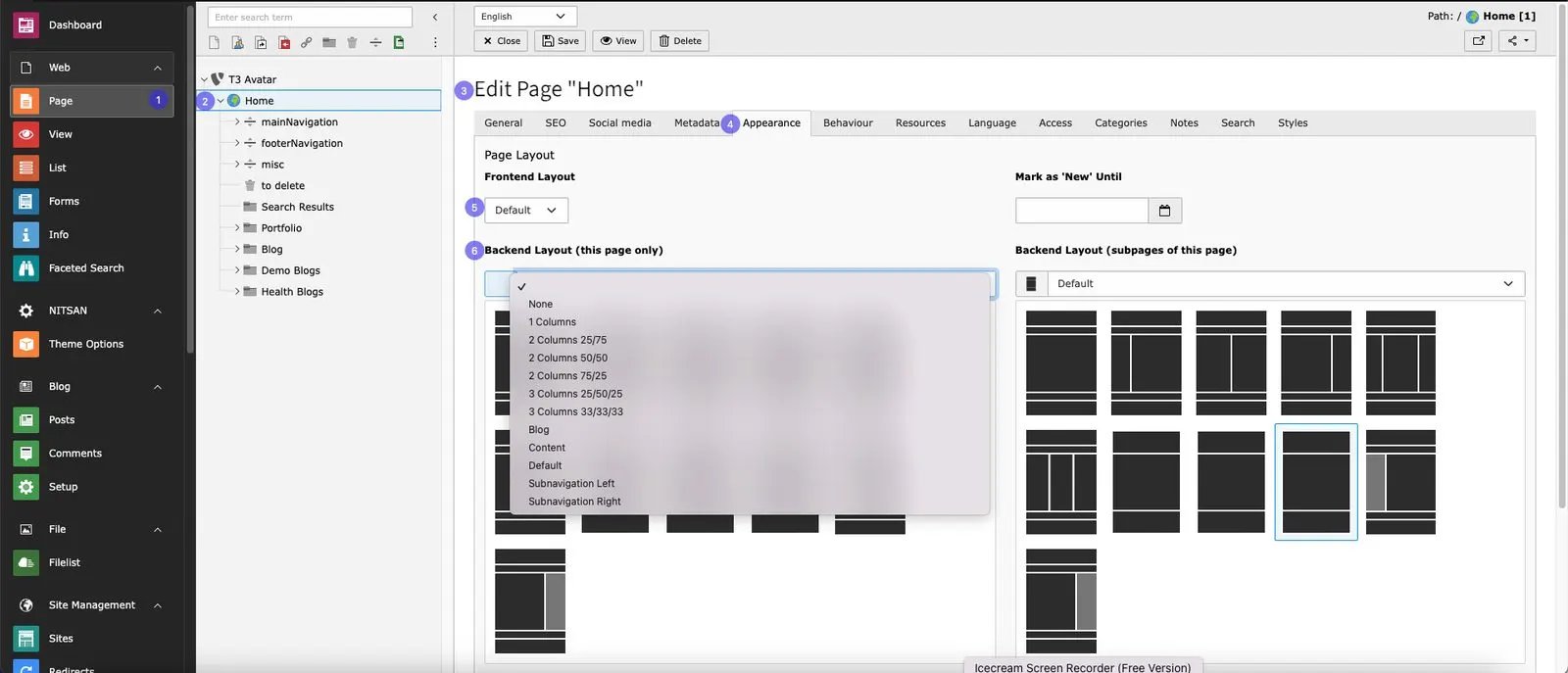 Set Frontend & backend Layouts