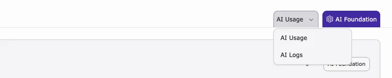 AI Usage menu in the AI Assistant module with the entries AI Usage and AI Logs