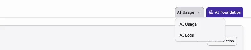 AI Usage menu in the AI Assistant module with the entries AI Usage and AI Logs