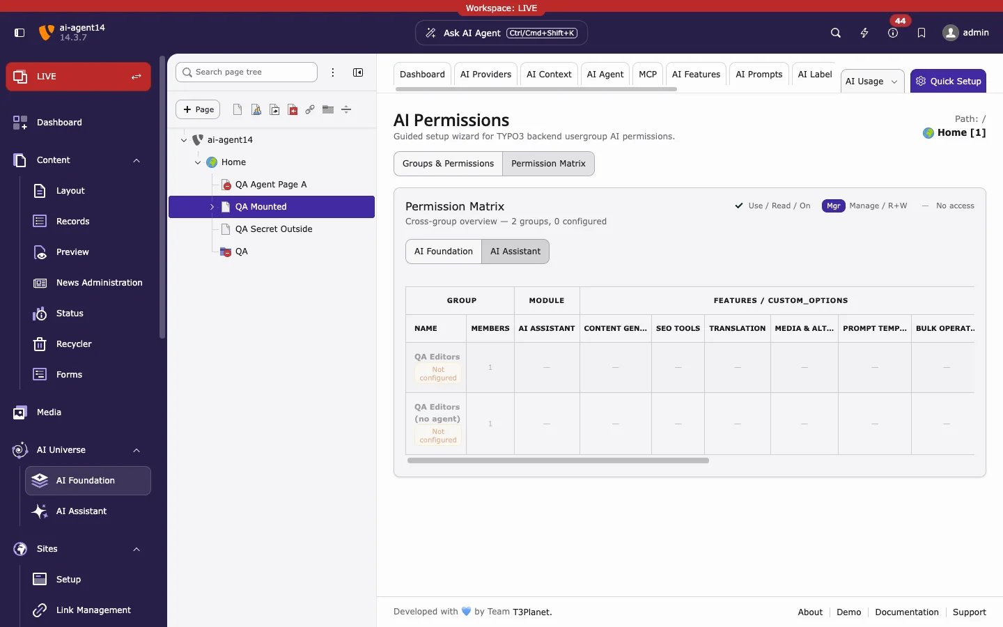 Permission Matrix with the AI Assistant columns