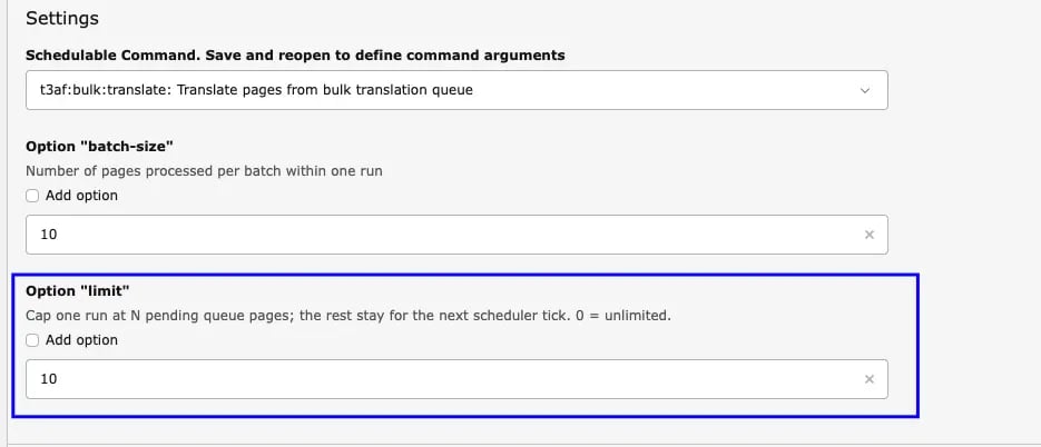 Scheduler options batch-size and limit for Manage Mass Translation