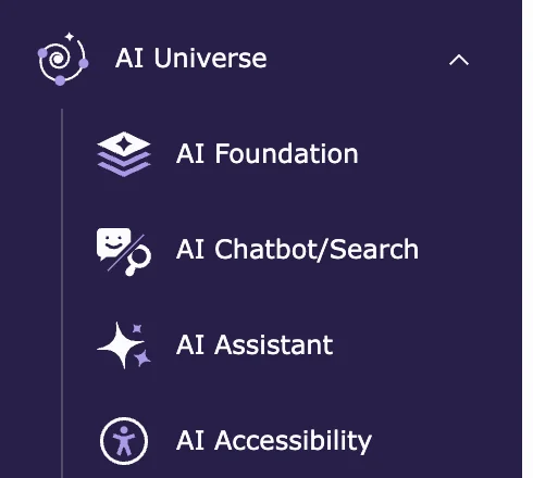 AI Universe menu in the TYPO3 backend with AI Foundation and AI Chatbot/Search