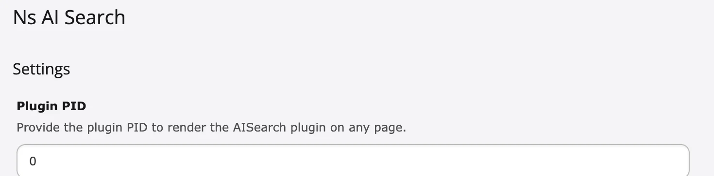 Edit site settings: Ns AI Search, Settings, Plugin PID