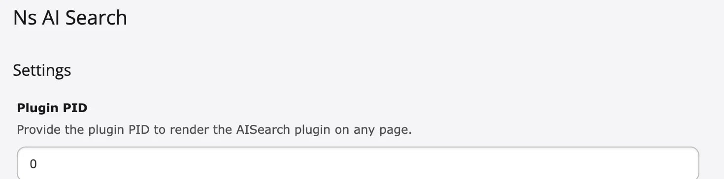 Edit site settings: Ns AI Search, Settings, Plugin PID