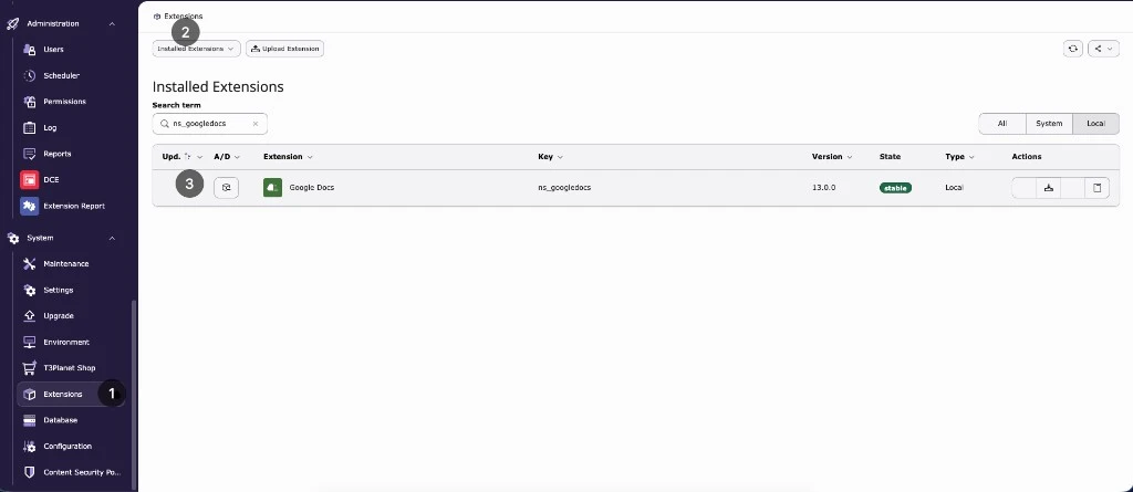 Extensions module: activate Google Docs (ns_googledocs)