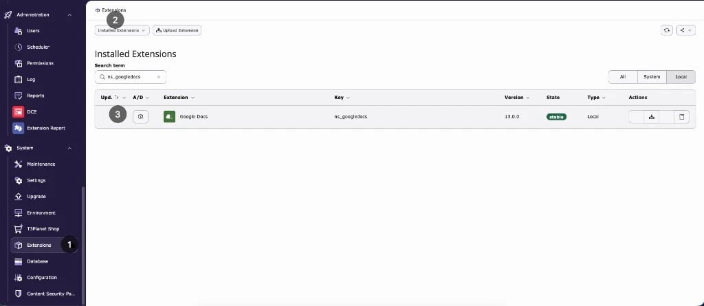 Extensions module: activate Google Docs (ns_googledocs)