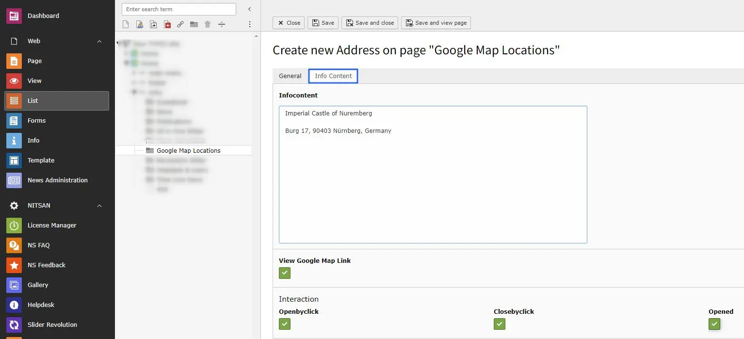 Add Google Locations (Info Content tab)