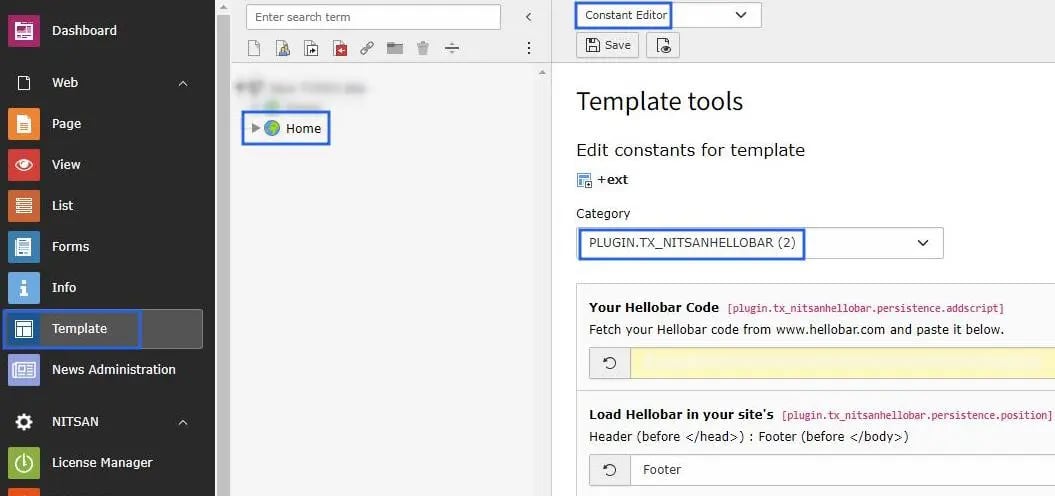Configure hellobar at backend