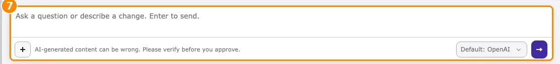 Message field of the AI agent with the AI provider dropdown Default: OpenAI and the send button