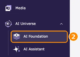 Backend module menu with AI Foundation marked 2 below AI Universe