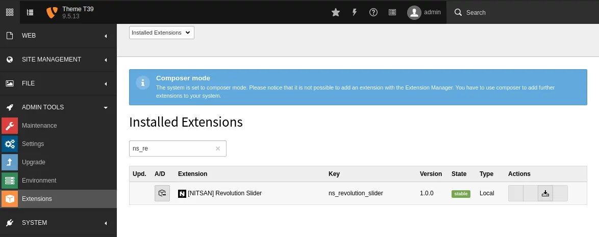 installation with the extension manager in the backend