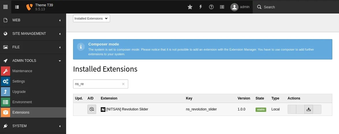 installation with the extension manager in the backend