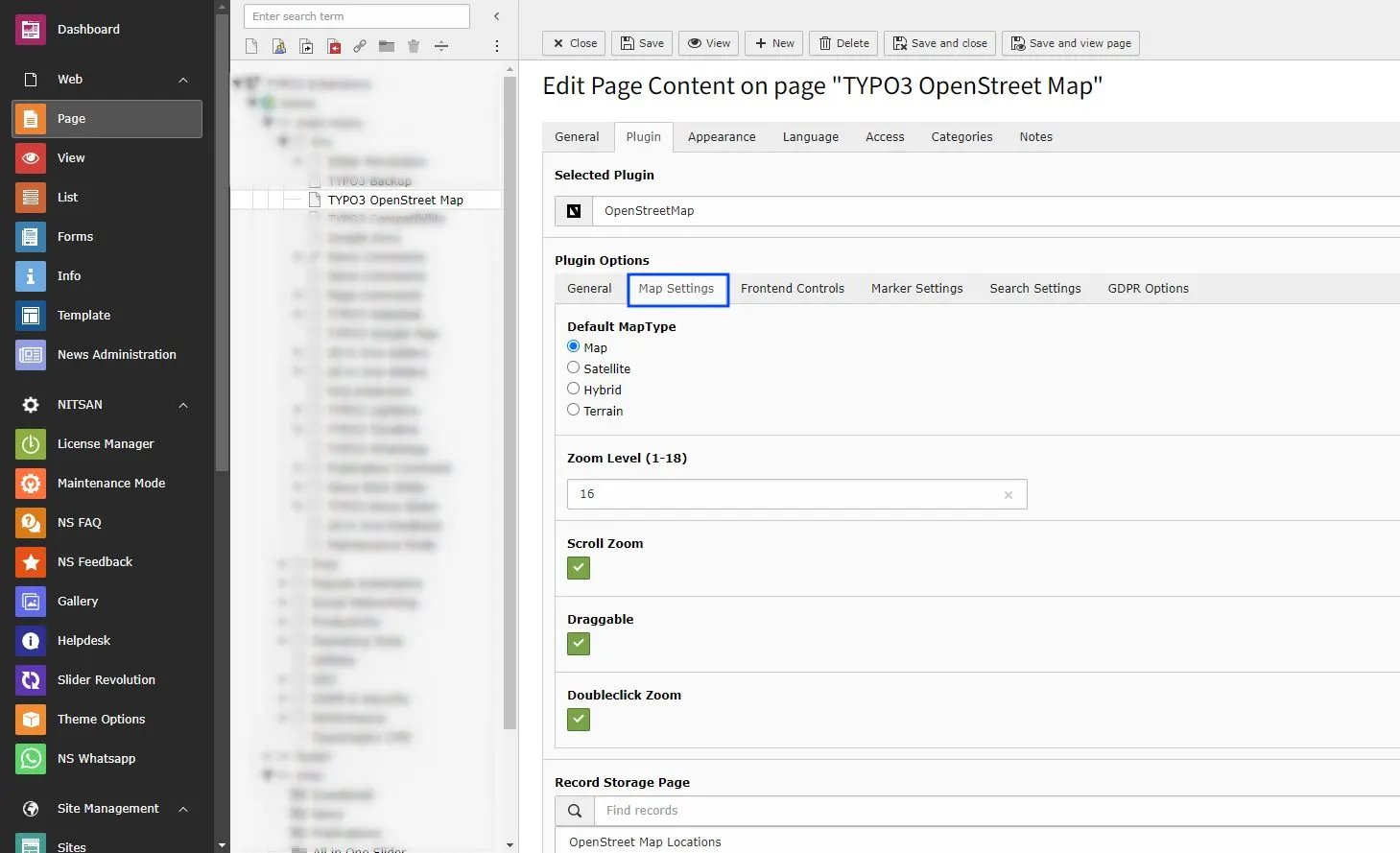 Map Settings in Map Plugin
