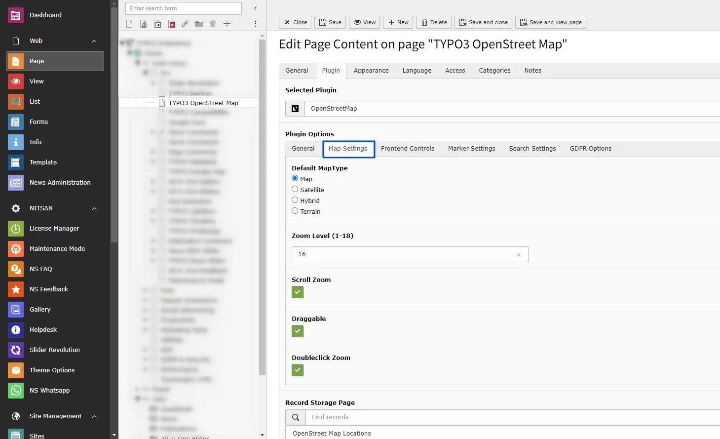Map Settings in Map Plugin