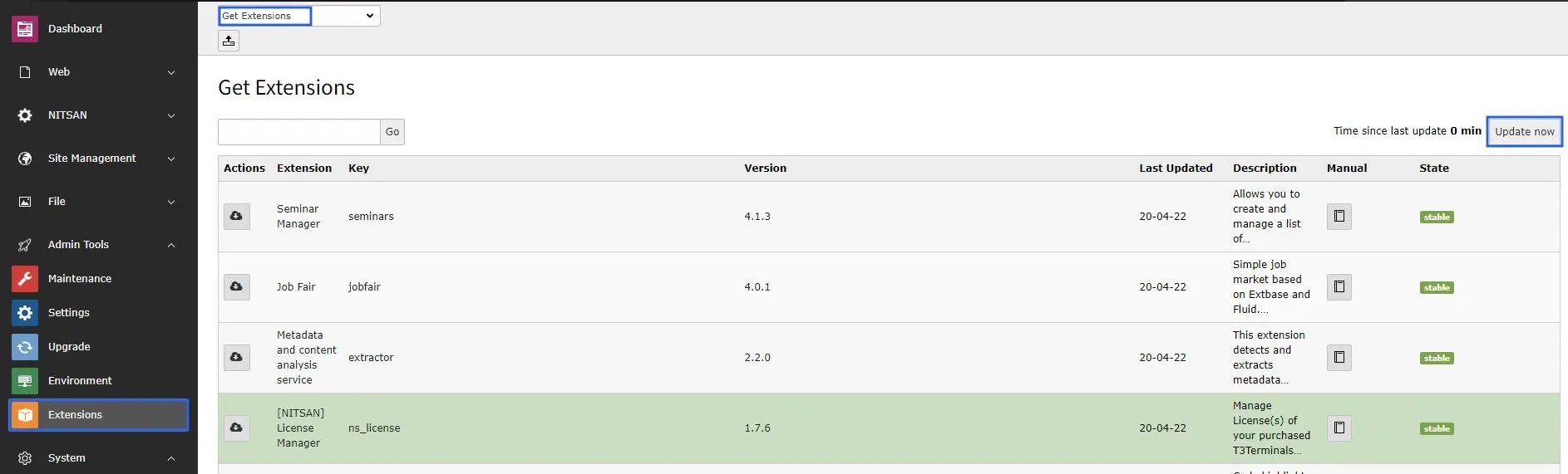 Update Extension Repository