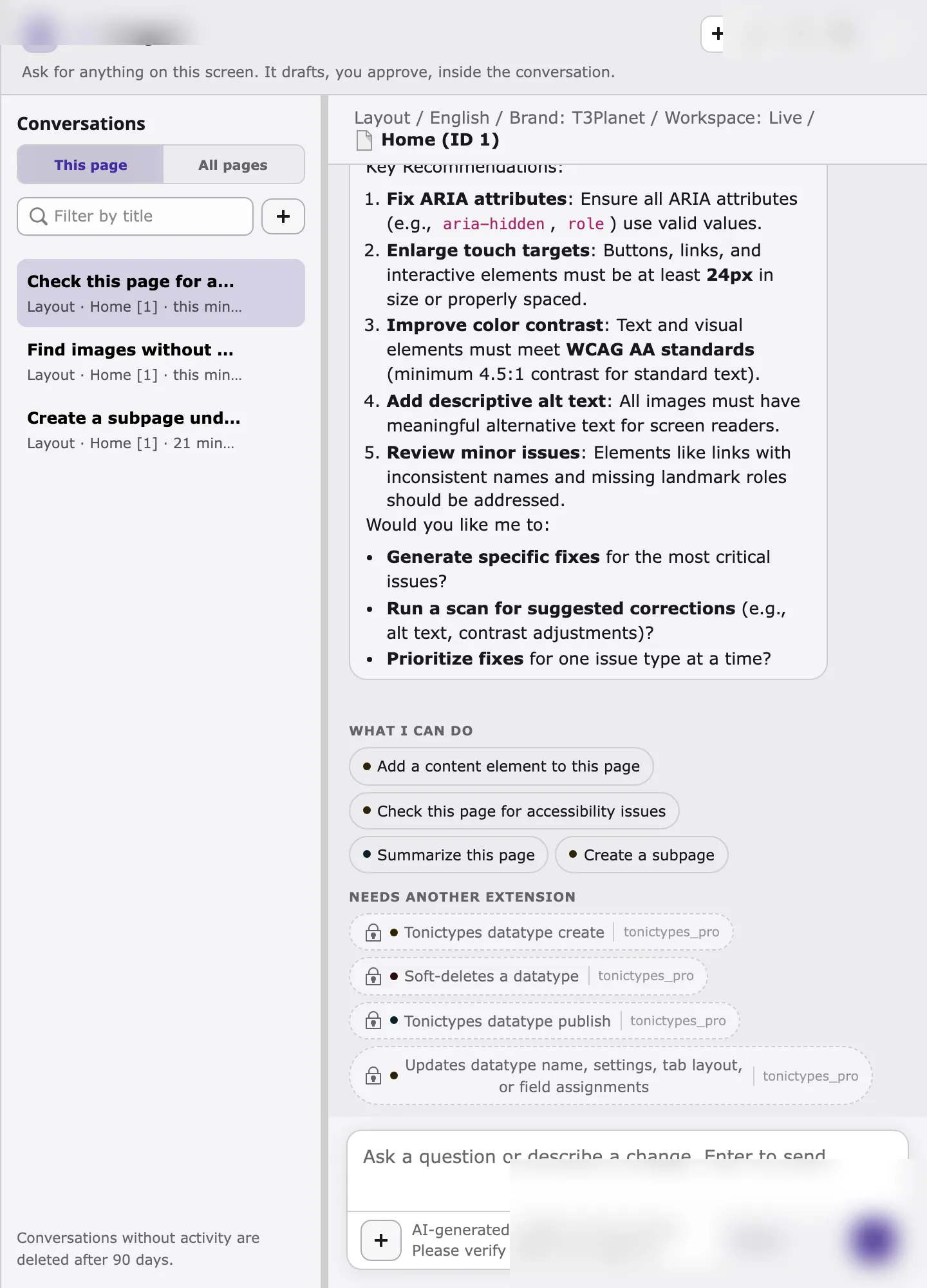 Accessibility issues response in the agent (read-only)