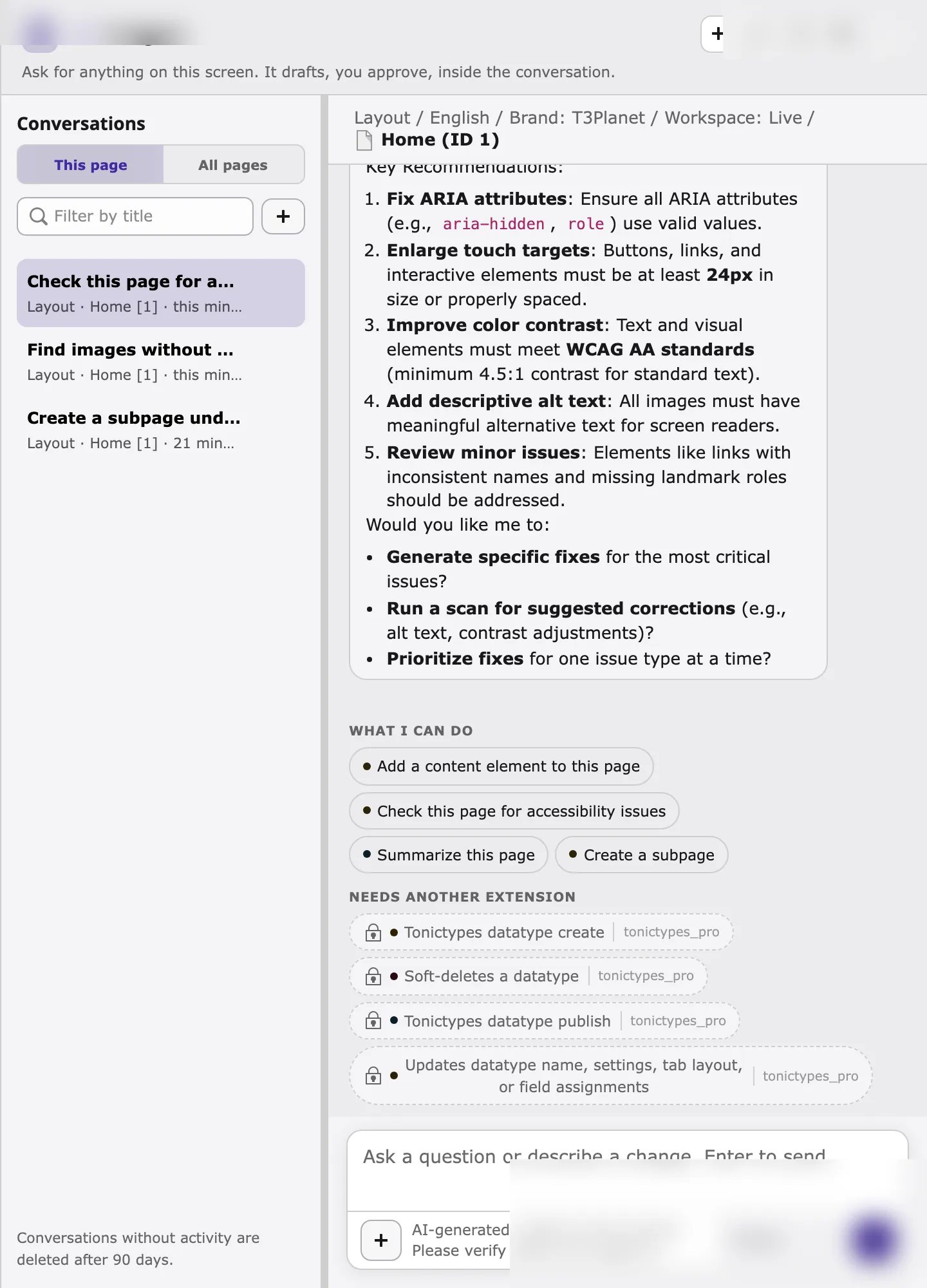 Accessibility issues response in the agent (read-only)