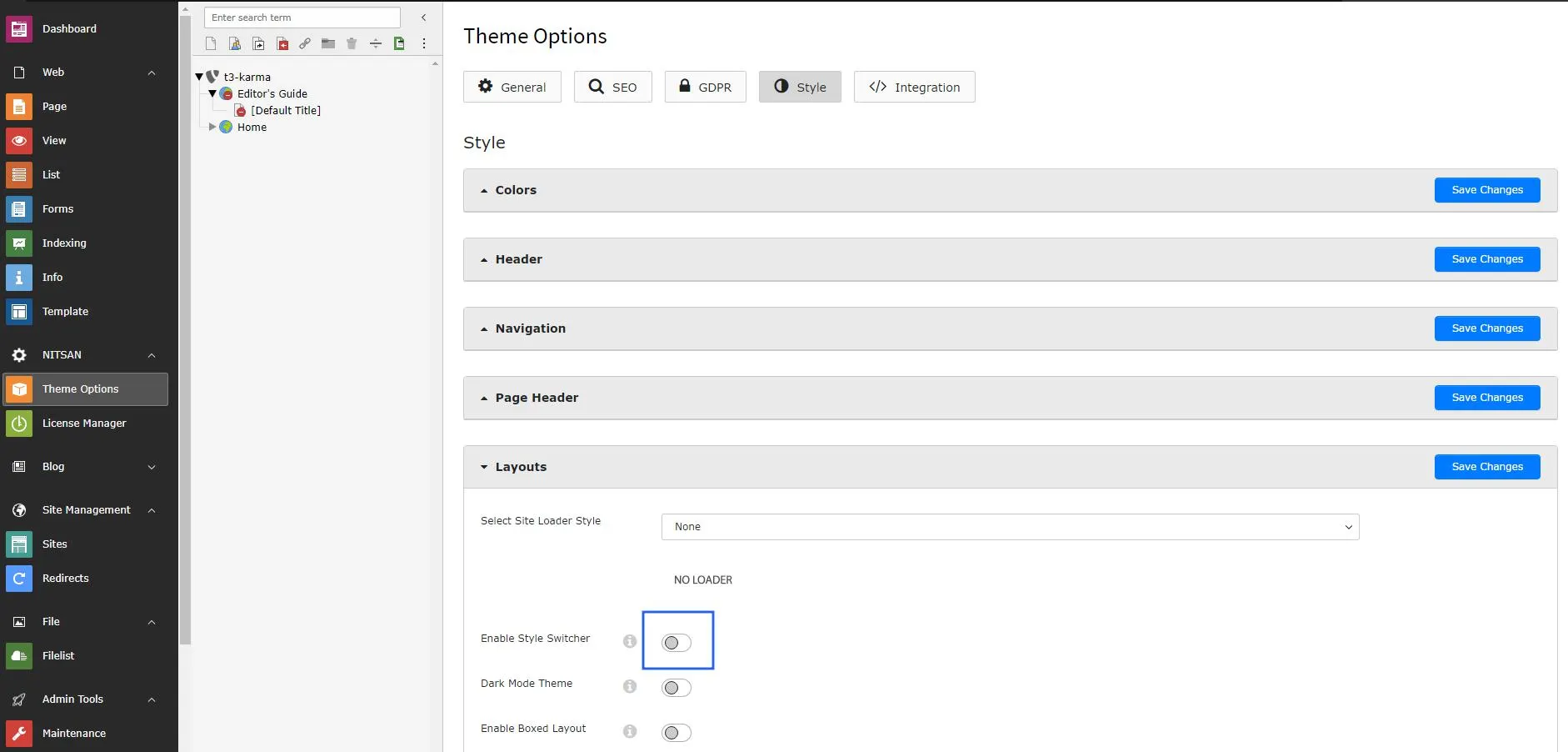 Disable Style Switcher