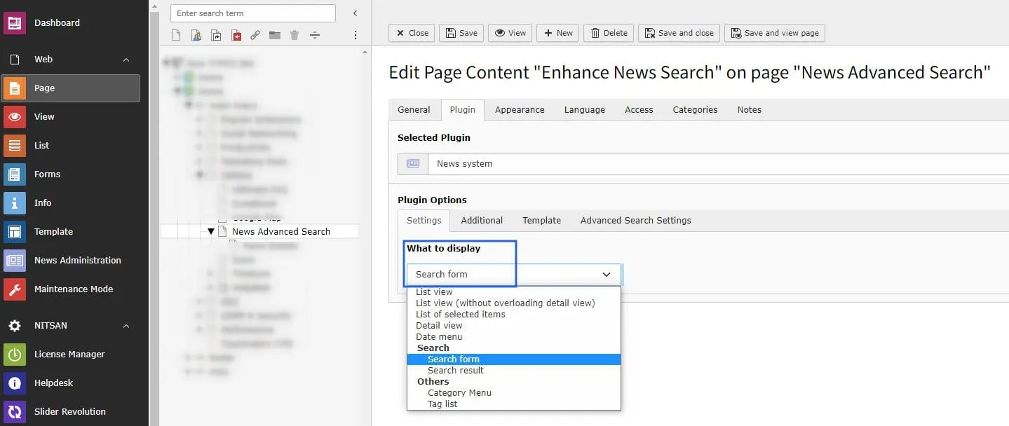 General settings of Advanced News Search plugin