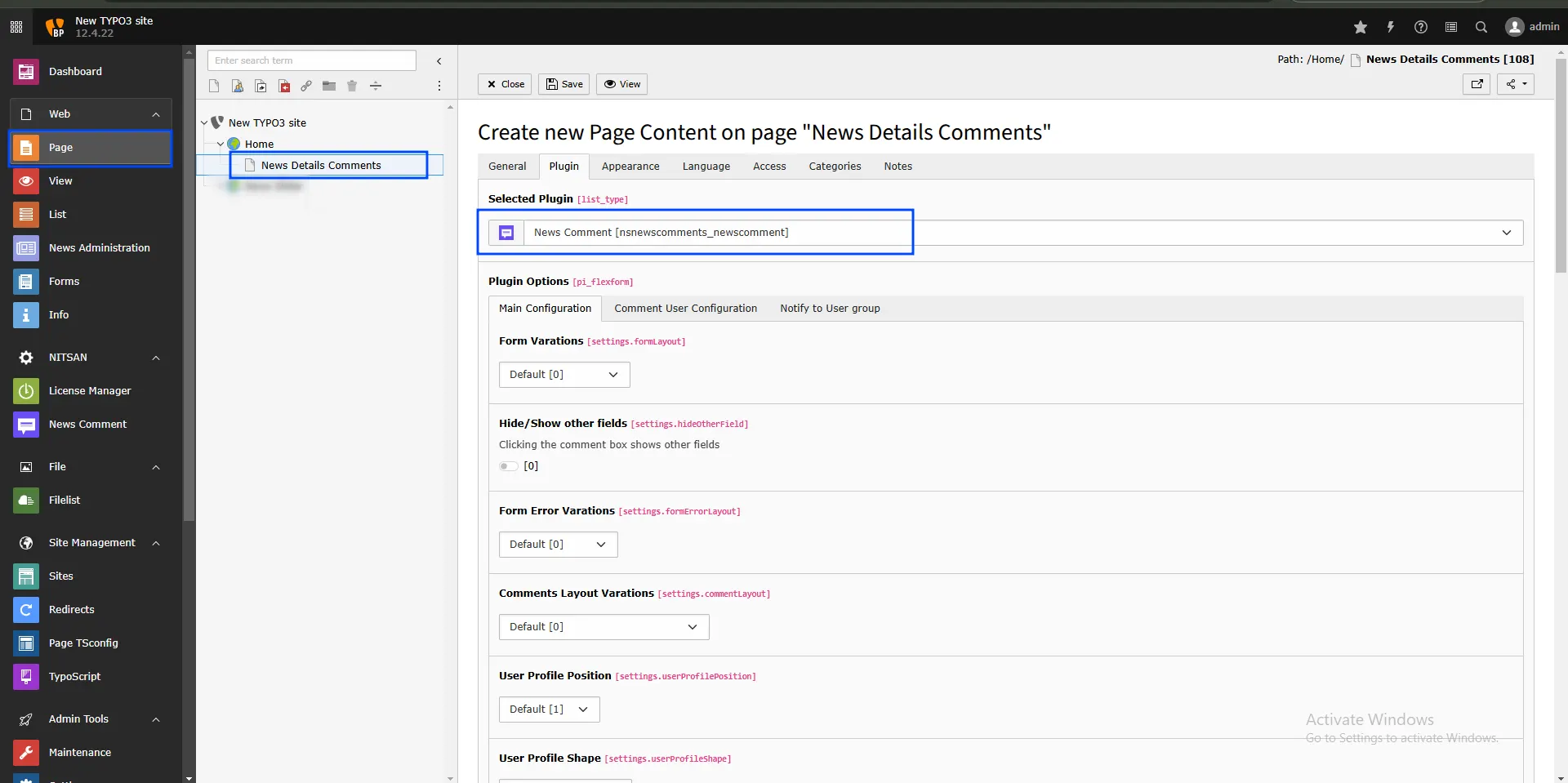 Comment Plugin - Main Configuration 1