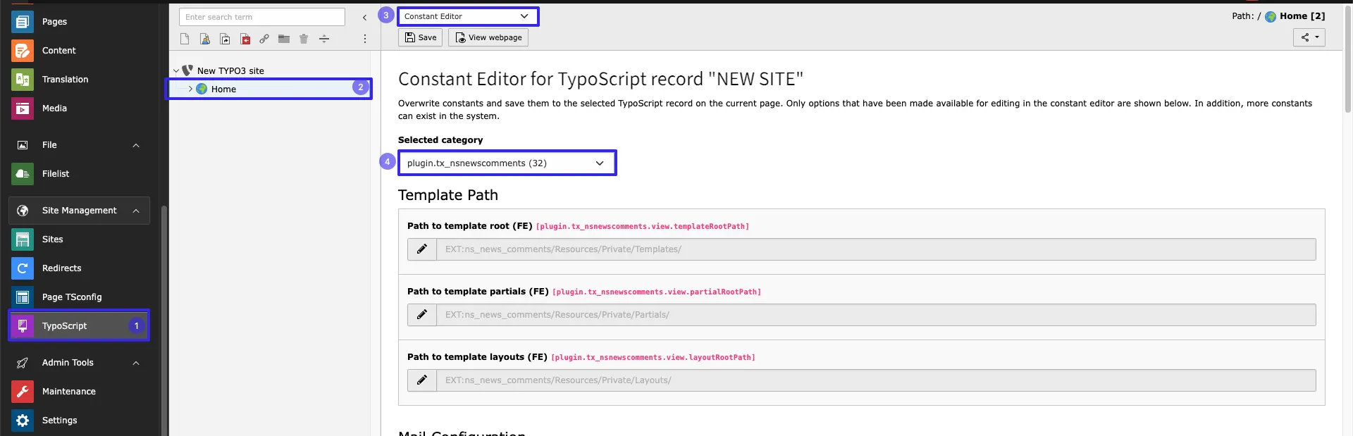 Select extension in Constant Editor