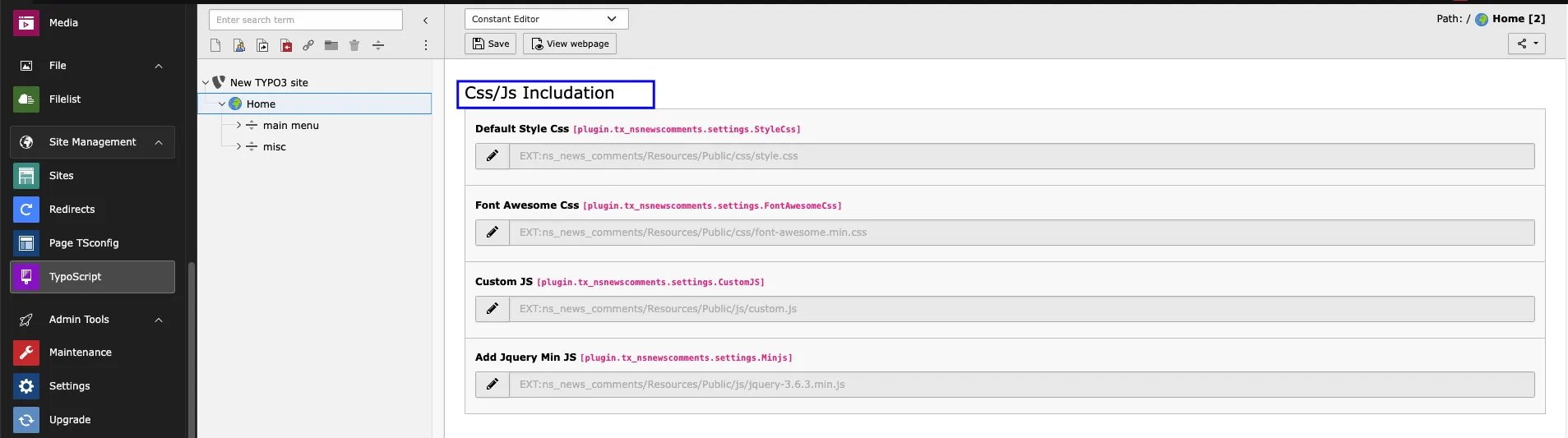 CSS/JS Settings