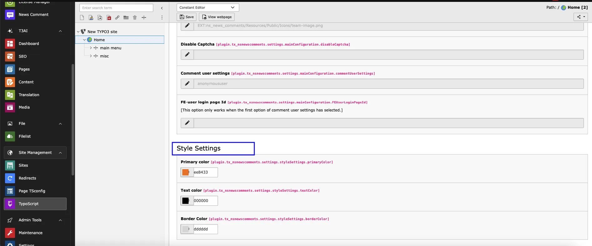Main Settings