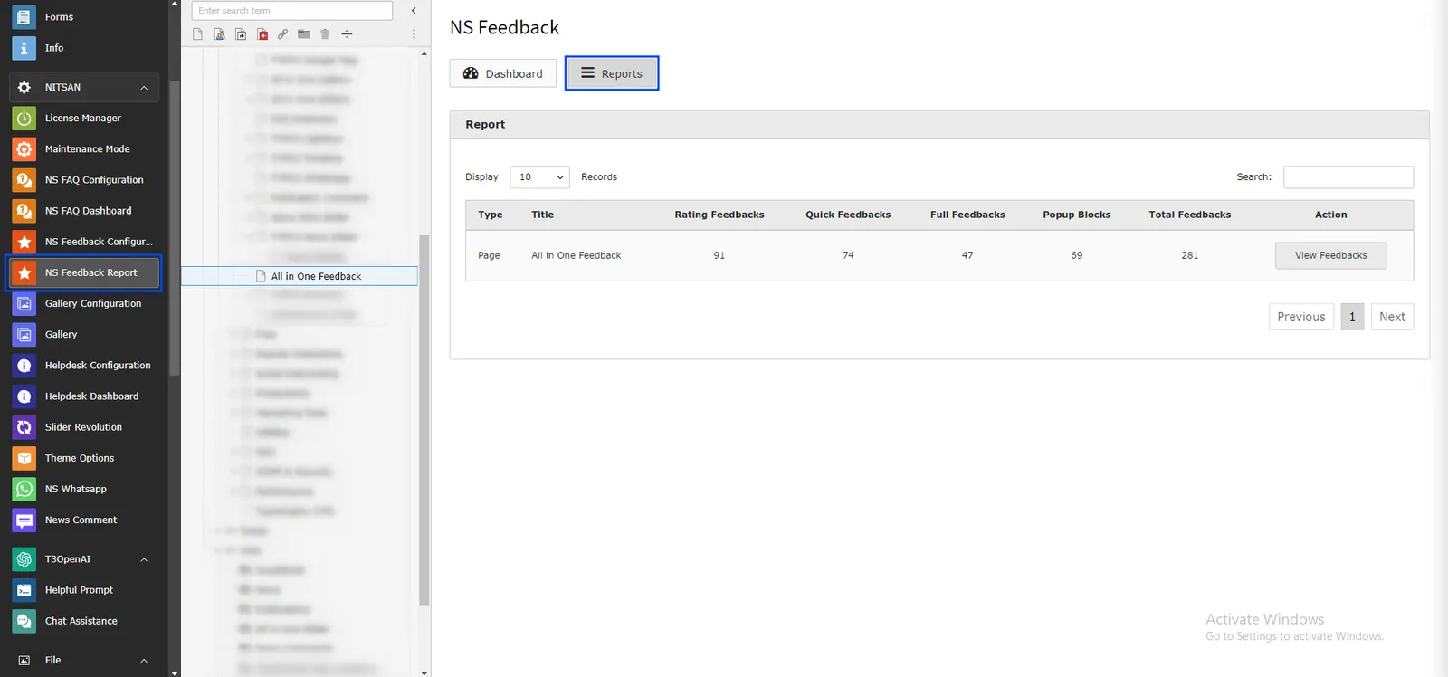 Feedback Report of page