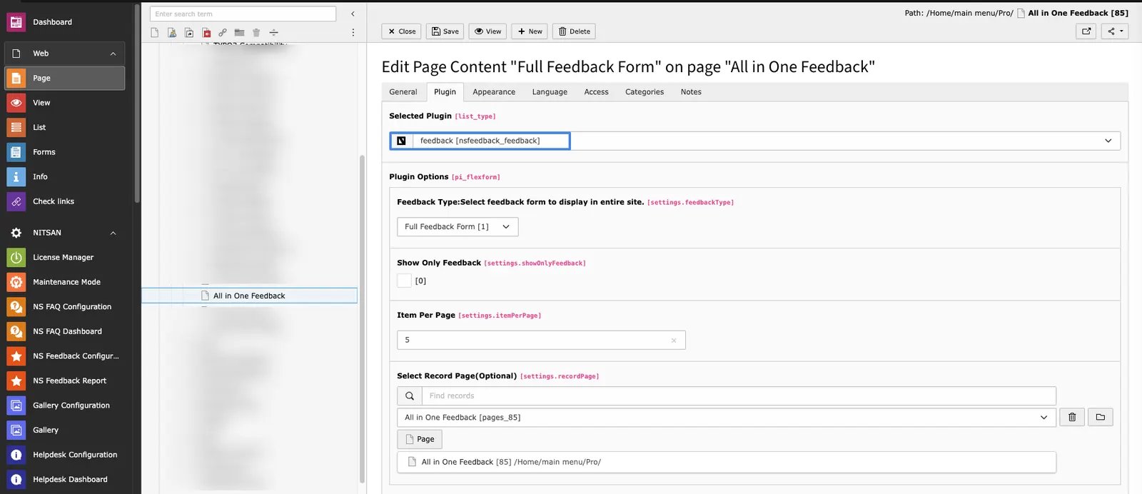 Select Feedback type in Plugin